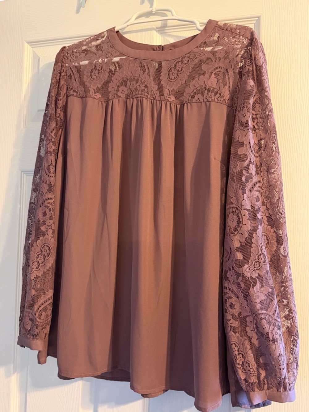 torrid Mauve Lace Yoke Long Sleeve Blouse